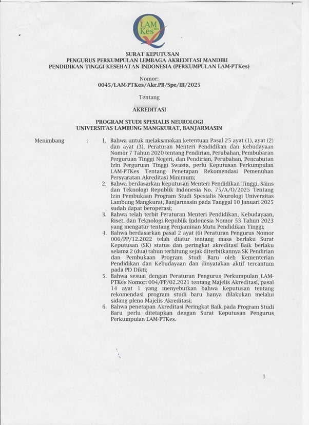 Program Studi Neurologi Program Spesialis Mendapatkan Akreditasi Baik